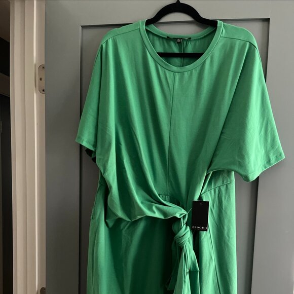 This NWT Eloquii Women's Plus Knot Front Pleated Skirt Dress in Gulf Coast Green - Picture 1 of 4